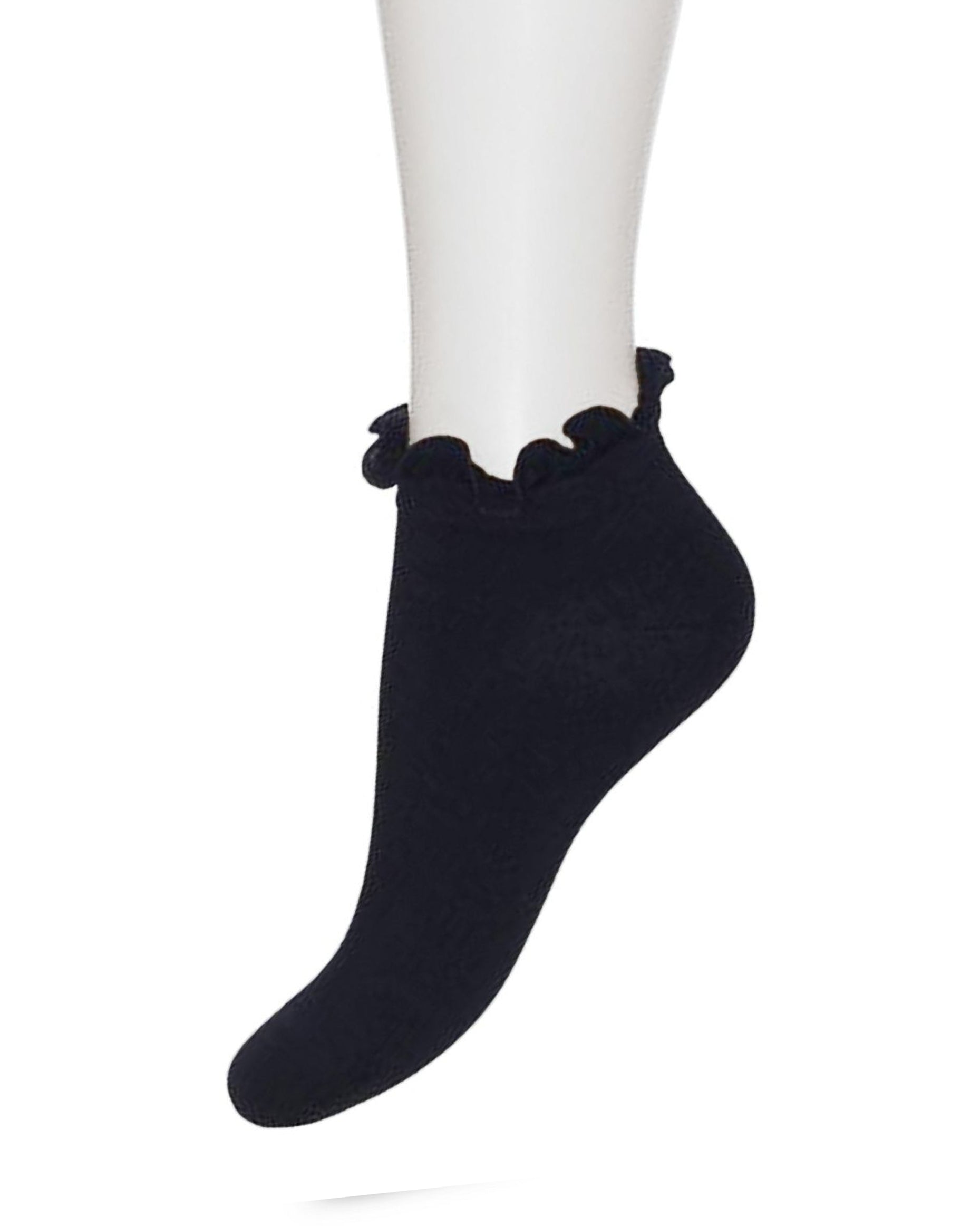 Bonnie Doon BN34.10.19 Lettuce Sock - navy low rise cotton ankle socks with frill cuff
