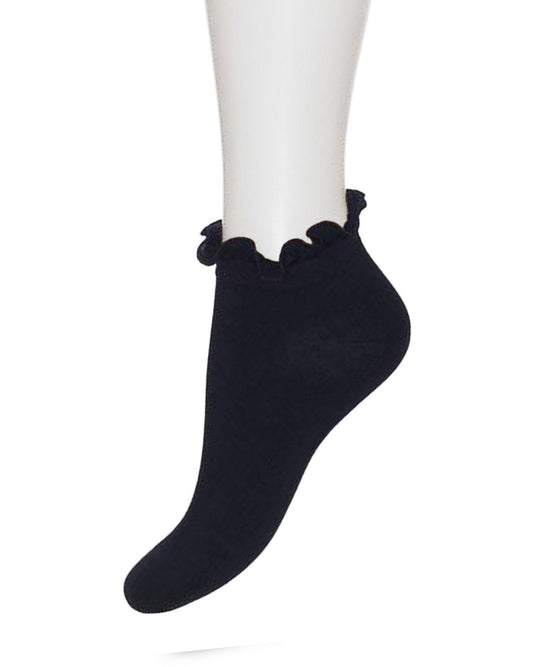 Bonnie Doon BN34.10.19 Lettuce Sock - navy low rise cotton ankle socks with frill cuff