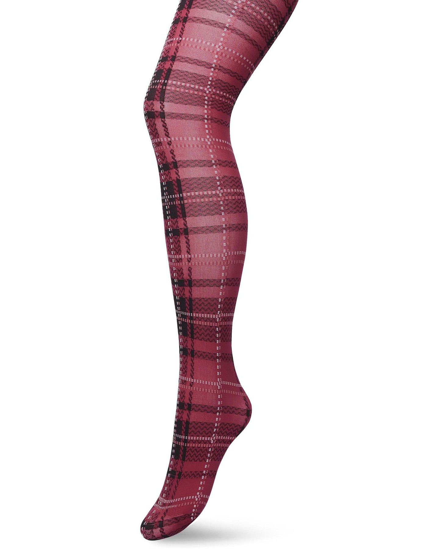 Bonnie Doon London Checks Tights - Opaque fashion tights with a woven tartan style pattern in wine red, black and white.