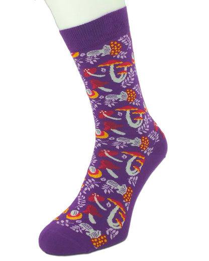 Purple sock with colorful snake pattern on a white background