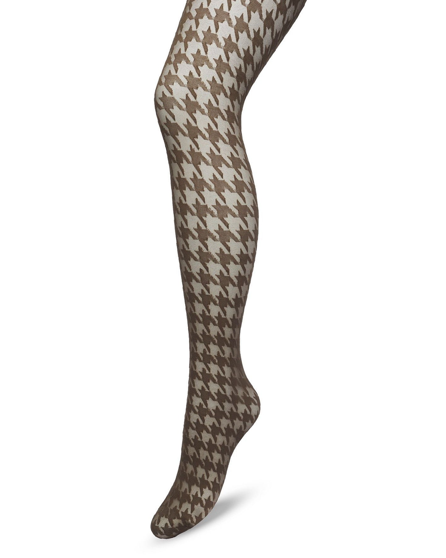 Bonnie Doon BP221903 Houndstooth Tights - Sheer brown fashion tights with a woven opaque dogtooth pattern.