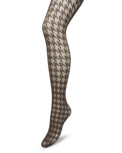 Bonnie Doon BP221903 Houndstooth Tights - Sheer brown fashion tights with a woven opaque dogtooth pattern.