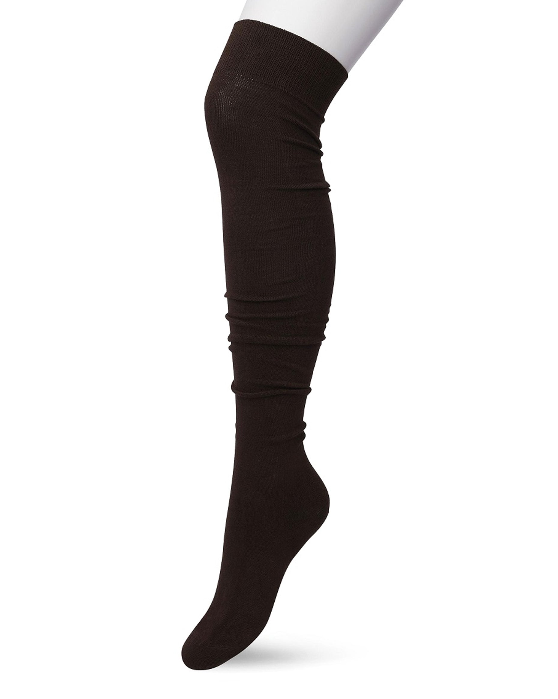 Bonnie Doon OTK Cotton Socks - Dark brown thigh high / over-knee socks with deep elasticated cuff, shaped heel and flat toe seams.
