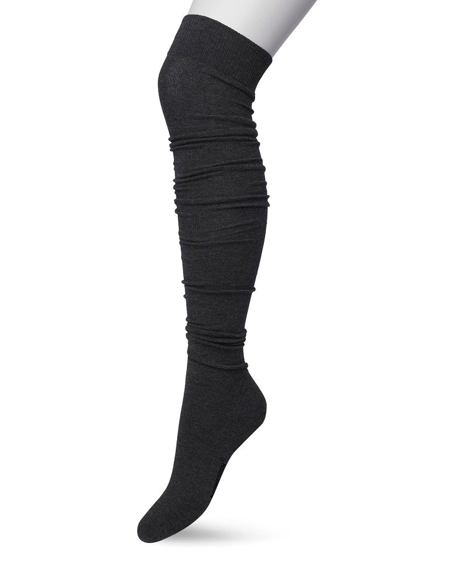 Bonnie Doon OTK Cotton Socks - Dark grey thigh high / over-knee socks with deep elasticated cuff, shaped heel and flat toe seams.