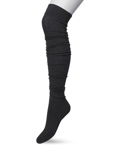 Bonnie Doon OTK Cotton Socks - Dark grey thigh high / over-knee socks with deep elasticated cuff, shaped heel and flat toe seams.