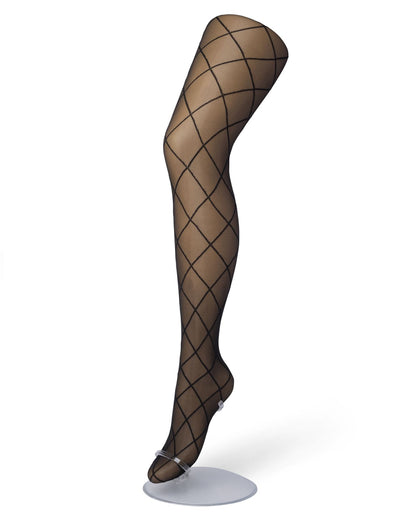 Bonnie Doon Rhombus Tights - Sheer black fashion tights with a diamond linear pattern.