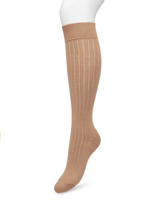 Bonnie Doon Rib Knee High Sock - Beige / camel (Sandstorm) knitted rib knee-high sock with shaped heel, flat toe seam and deep elasticated cuff.