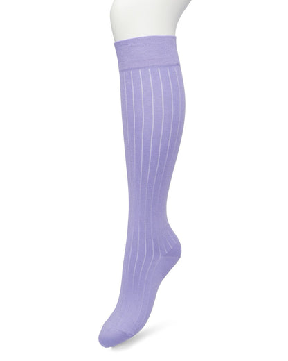 Bonnie Doon Rib Knee High Sock - Lilac purple light knitted rib knee-high sock with shaped heel, flat toe seam and deep elasticated cuff.