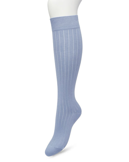 Bonnie Doon Rib Knee High Sock - Pale blue (Citadel) knitted rib knee-high sock with shaped heel, flat toe seam and deep elasticated cuff.