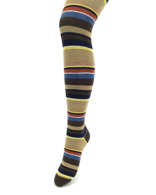 Multicolored striped cotton knitted tights on a white background