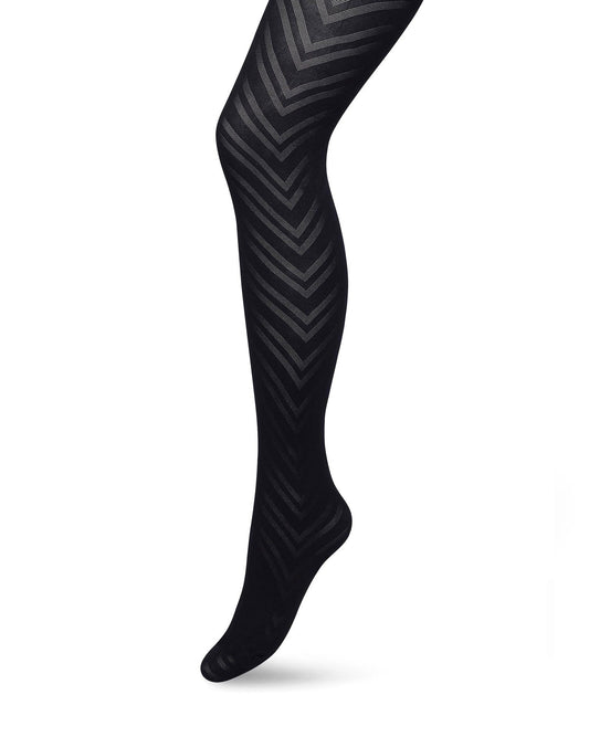 Bonnie Doon BP211906 Zigzag Tights - Black opaque fashion tights with a semi sheer zig-zag pattern.