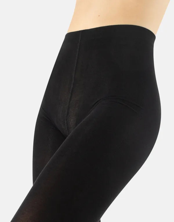 Calzitaly Cotton Tights detail - Warm and light black knitted cotton mix tights with gusset, flat seams and comfort waist band.