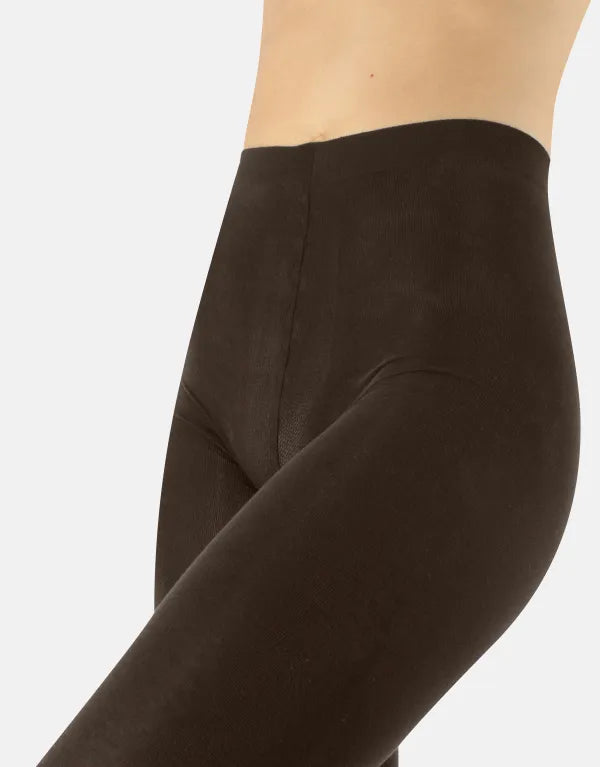 Calzitaly Cotton Tights detail - Warm and light dark brown knitted cotton mix tights with gusset, flat seams and comfort waist band.