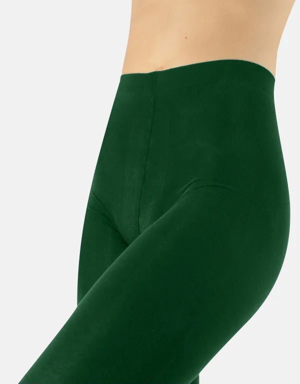 Calzitaly Cotton Tights detail - Warm and light dark bottle green knitted cotton mix tights with gusset, flat seams and comfort waist band.