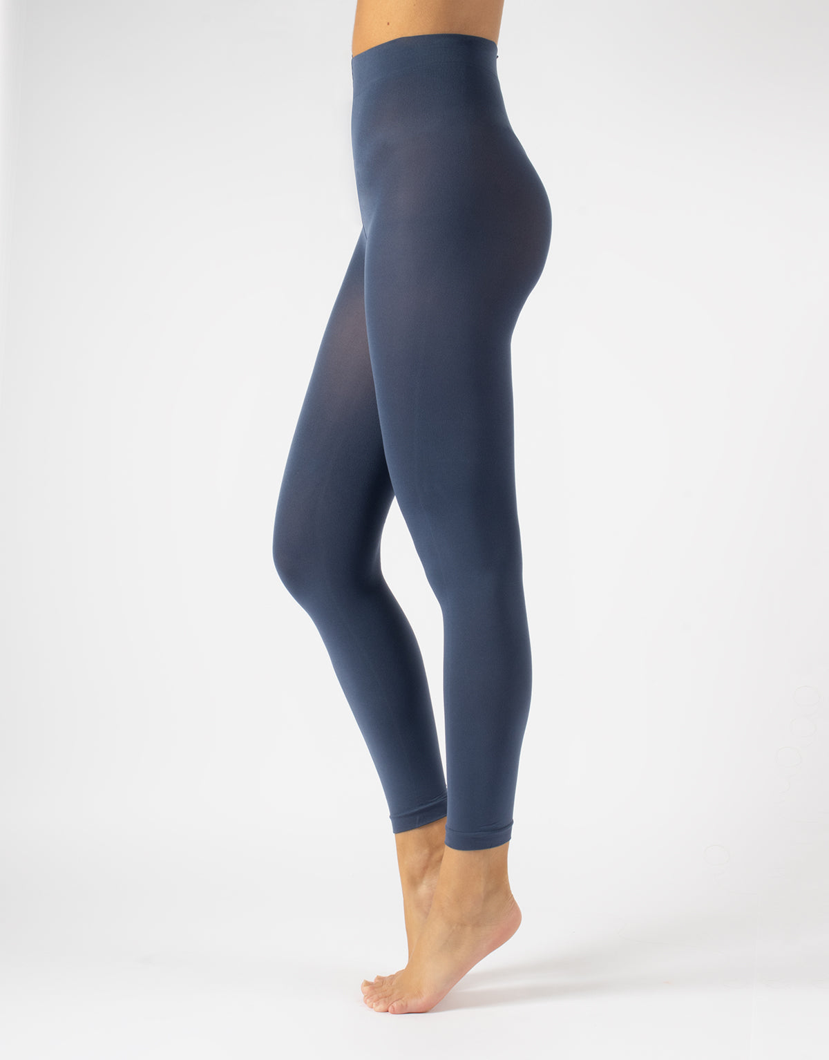 Calzitaly 80 Den Footless Tights - Plain denim blue (blue jeans) matte opaque footless tights with flat seams and cotton gusset.