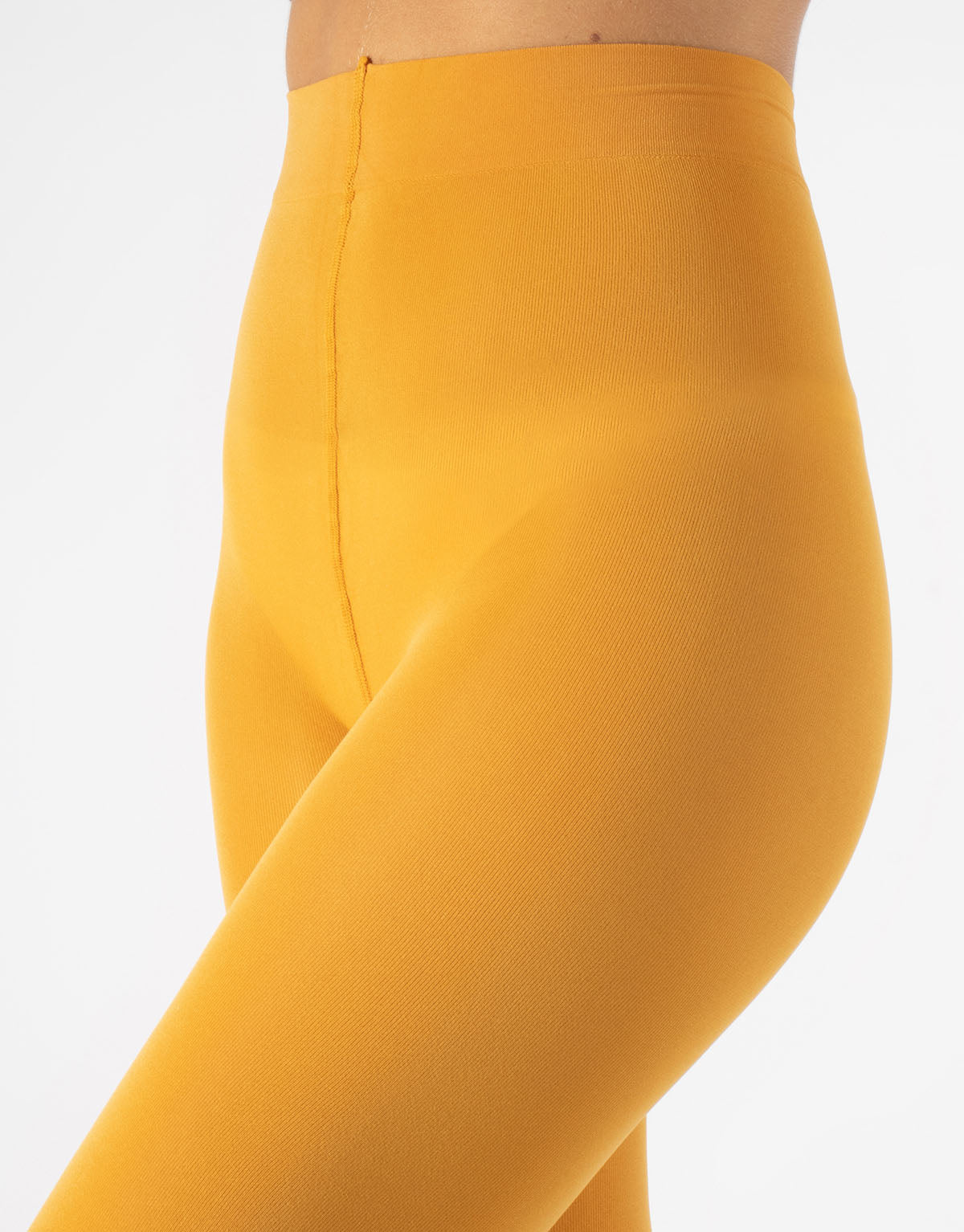 Calzitaly 80 Den Footless Tights - Plain mustard yellow (ocra) matte opaque footless tights with flat seams and cotton gusset.