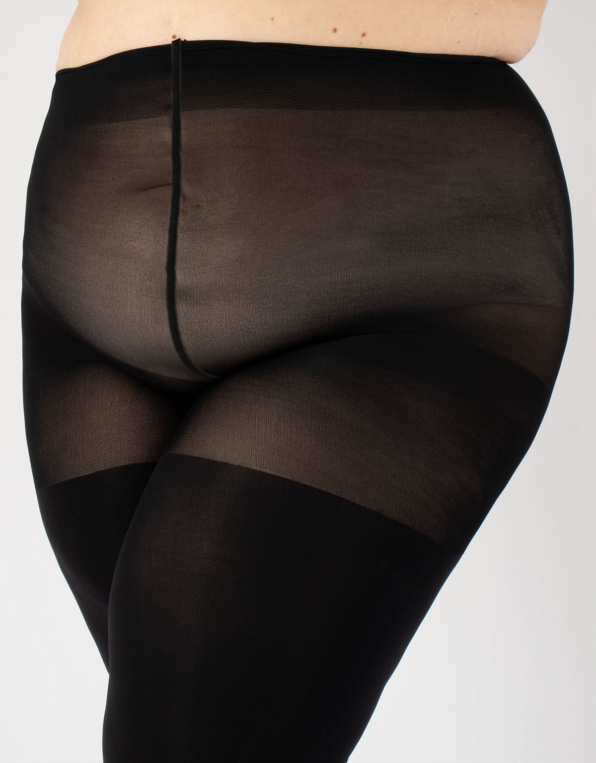 Calzitaly Curvy Footless Tights - 100 Denier black plain opaque plus size footless tights with a sheer super elasticated boxer top, anti-chafing panels, flat seams and cotton gusset.