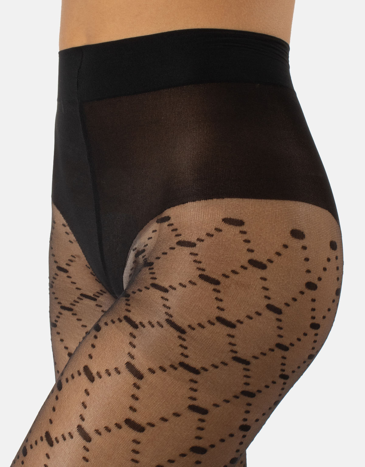 Calzitaly Argyle Tights Recycled Yarn - Sustainable eco friendly sheer black fashion tights with a woven spotted diamond pattern, opaque panty top.