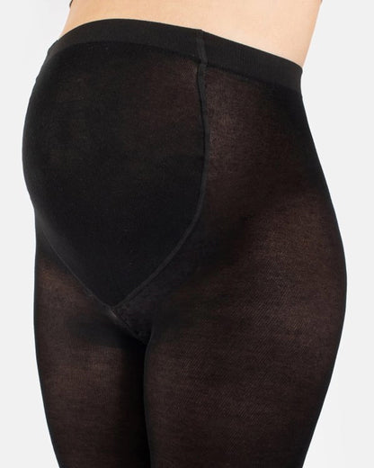 Calzitaly Maternity Viscose Cashmere Tights - Black knitted opaque pregnancy thermal tights with flat seems and maternity shaped brief top. Bump detail.