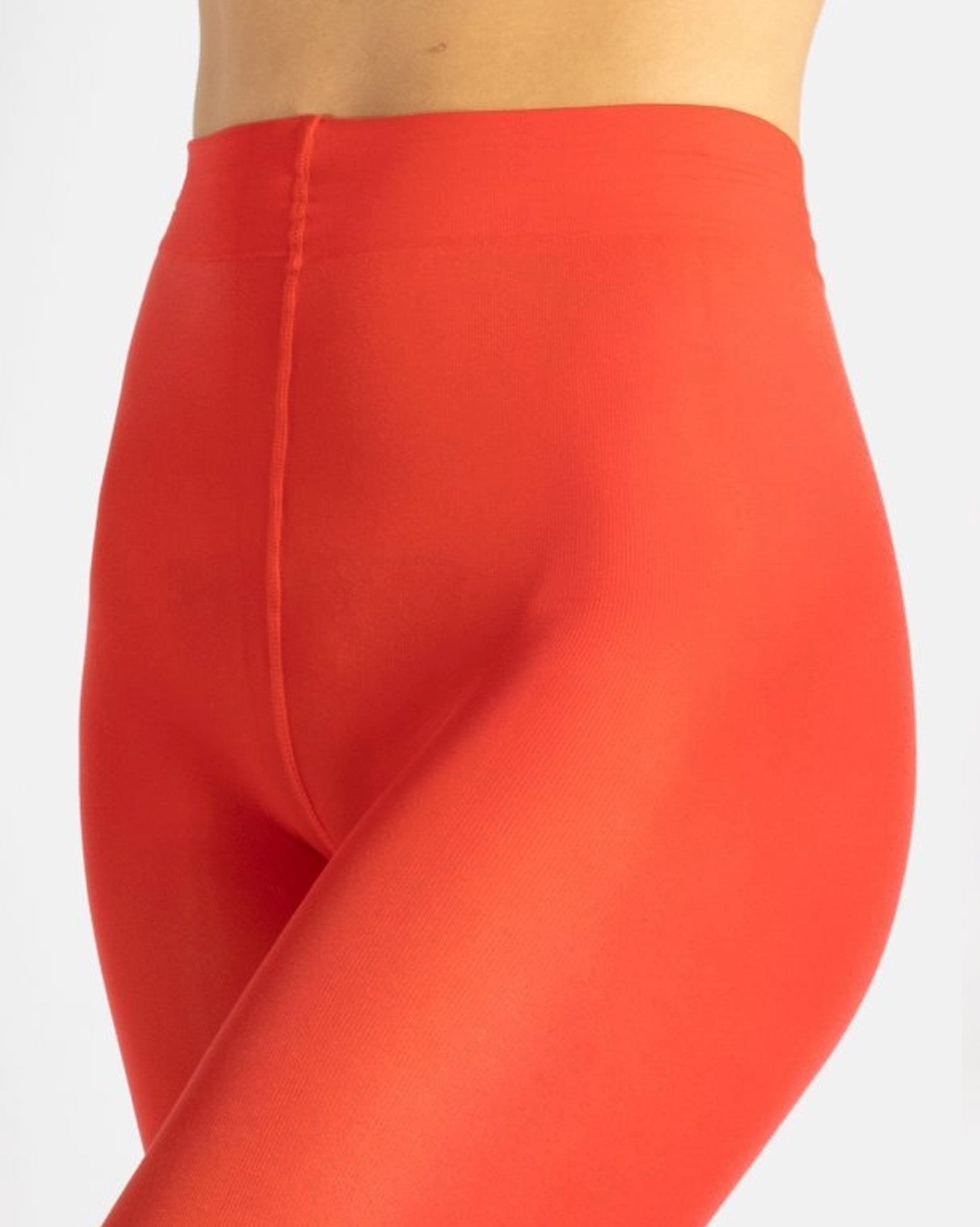 Calzitaly Opaque Tights - 80 den coloured opaque tights in bright red (corallo) waist and gusset detail.