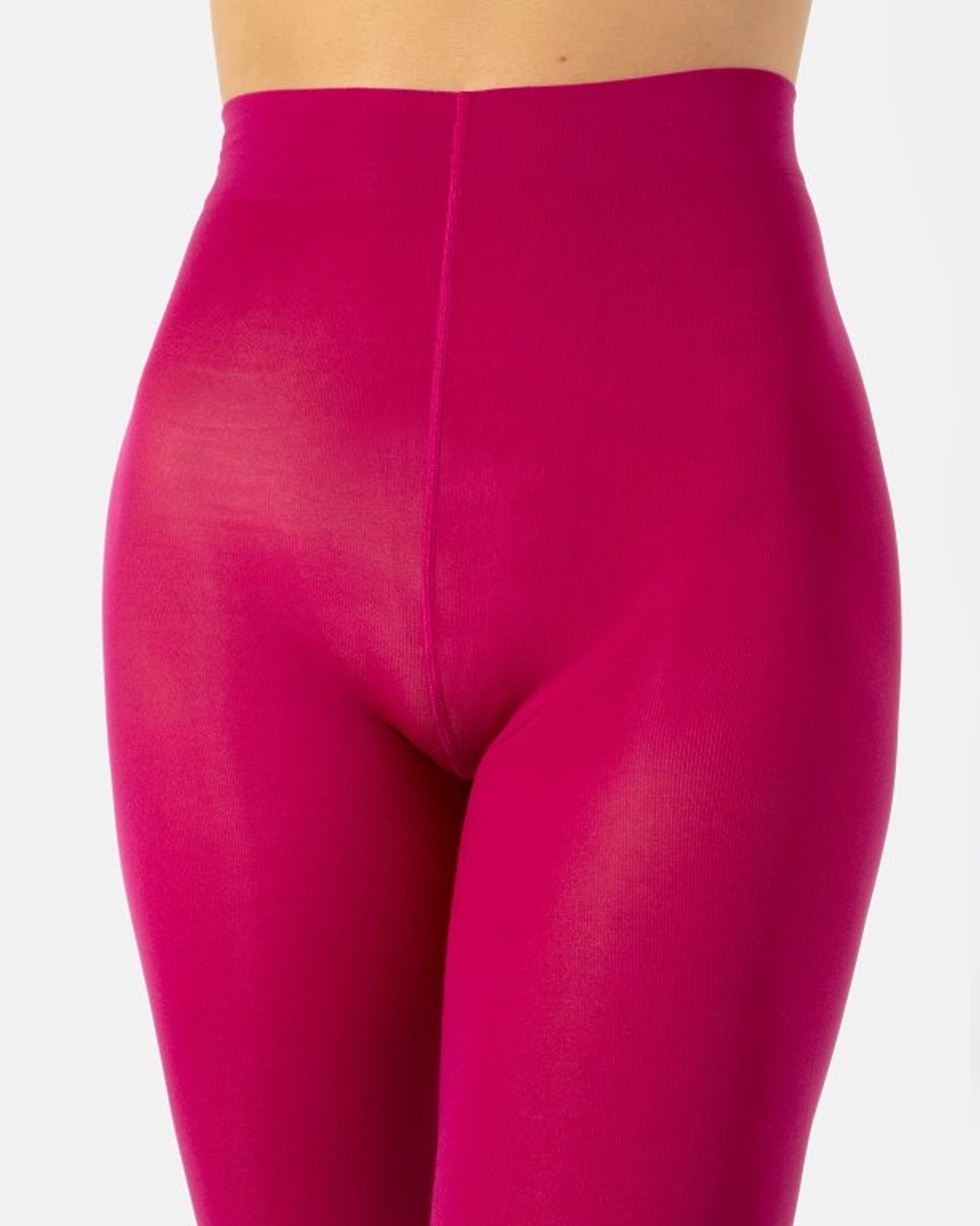 Calzitaly Opaque Tights - 80 den coloured opaque tights in dark pink / raspberry (cerice) waist and gusset detail.