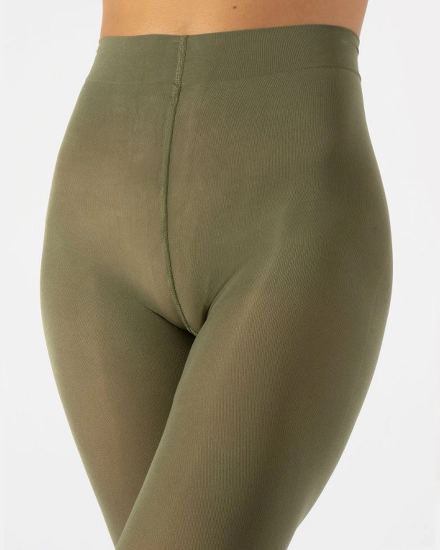 Calzitaly Opaque Tights - 80 den coloured opaque tights in khaki green (olive green) waist and gusset detail.