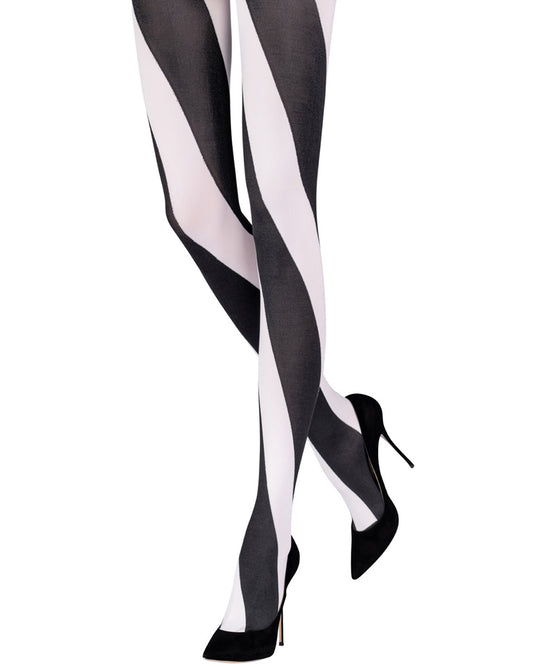 Emilio Cavallini Double Spiral Tights - Ultra opaque fashion tights with a large spiral stripe pattern in black and white.