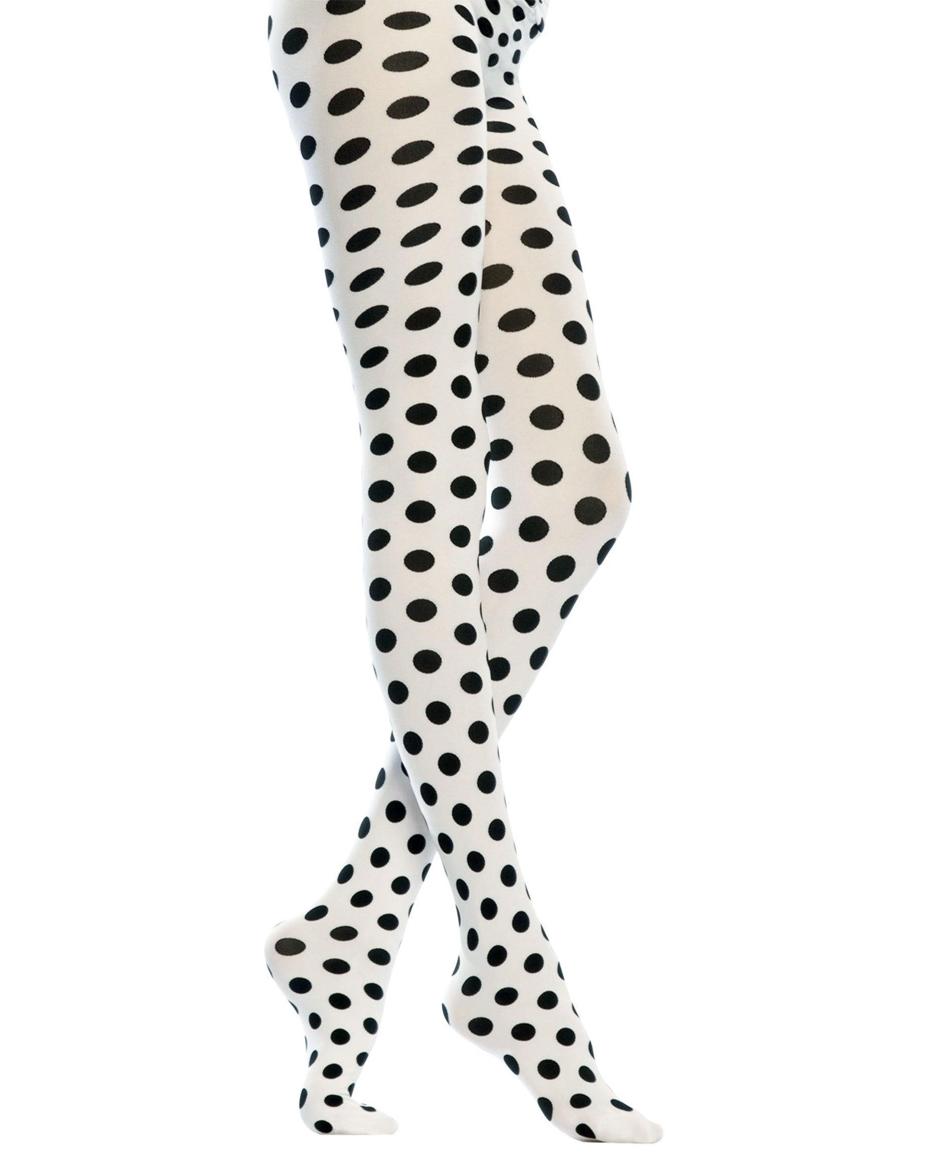 Emilio Cavallini Two Toned Medium Dots Tights - white opaque tights with black polka dots pattern
