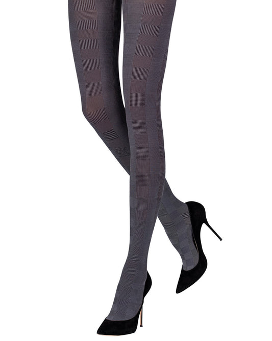 Emilio Cavallini Glen Plaid Tights - Opaque fashion tights with a woven plaid check style pattern in black and grey.
