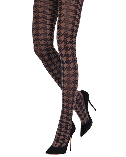 Emilio Cavallini Avante-Garde Houndstooth Tights - Soft matte opaque fashion tights with a black and brown dogtooth pattern, boxer brief, flat seams, gusset and reinforced toe.