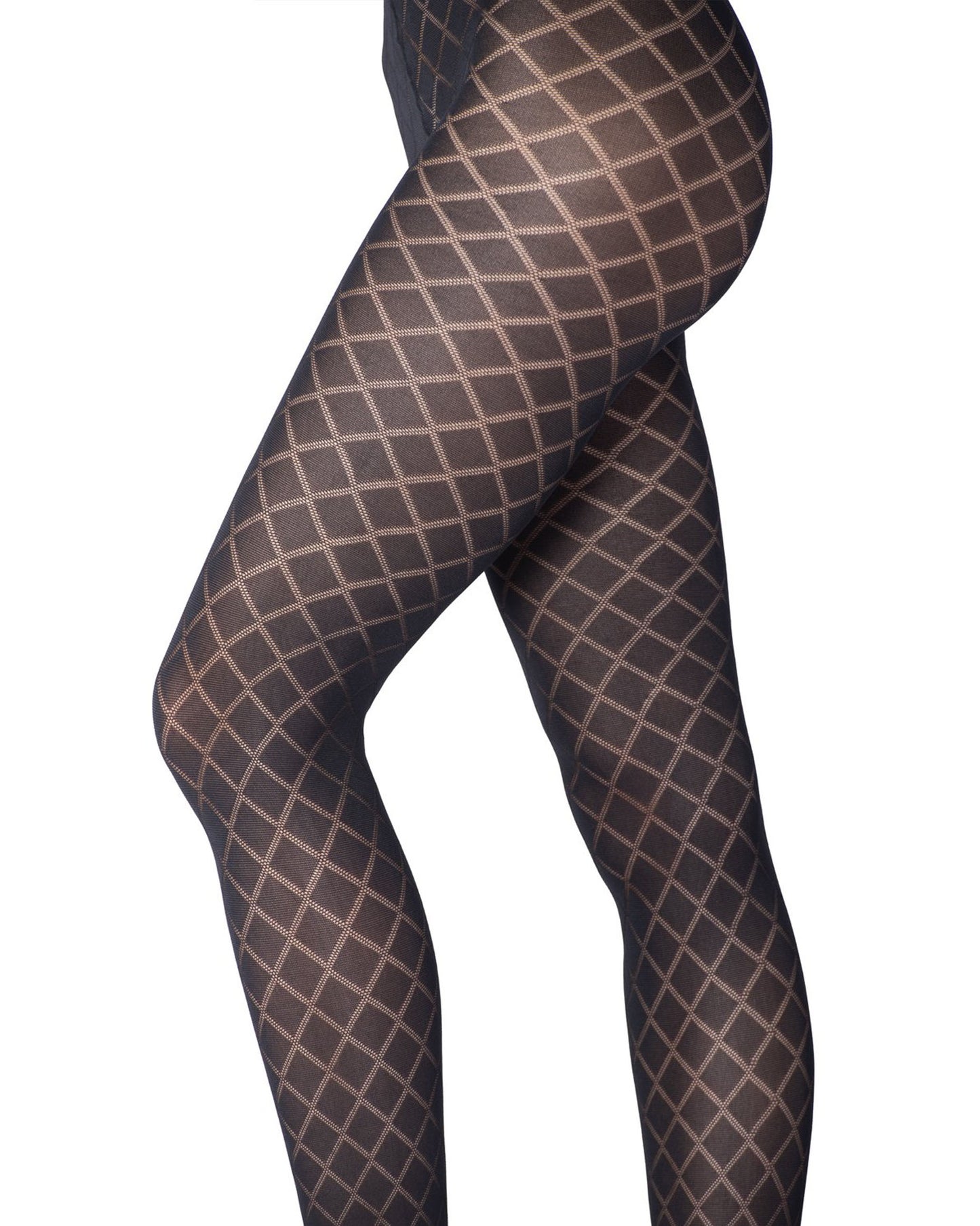 Emilio Cavallini Jacquard Diamonds Tights - Soft matte black opaque patterned tights with a sheer linear diamond pattern, flat seams and gusset. 