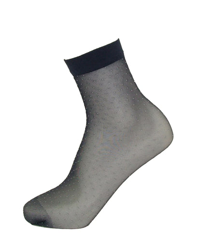 Emilio Cavallini Micro Dots Sock - sheer navy blue fashion ankle socks with white all over micro dot pattern and plain elasticated cuff.