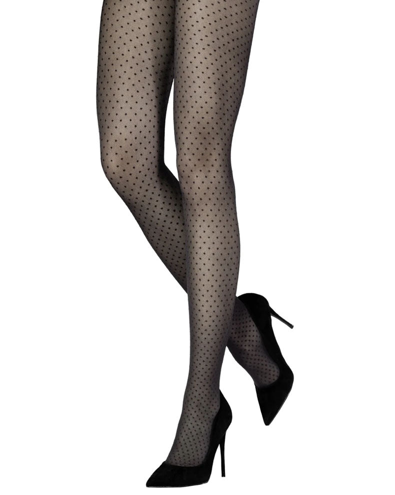 Emilio Cavallini black polka dot patterned sheer mesh tights