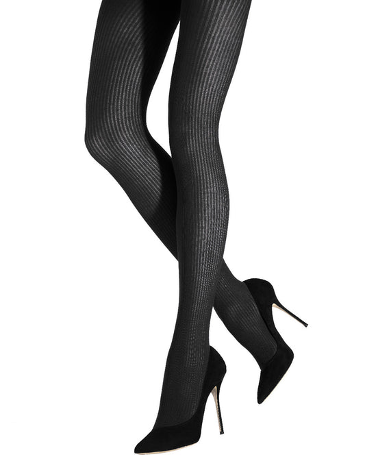 Emilio Cavallini Ribbed Viscose/Cashmere Tights - soft and warm thermal Winter knitted tights in black