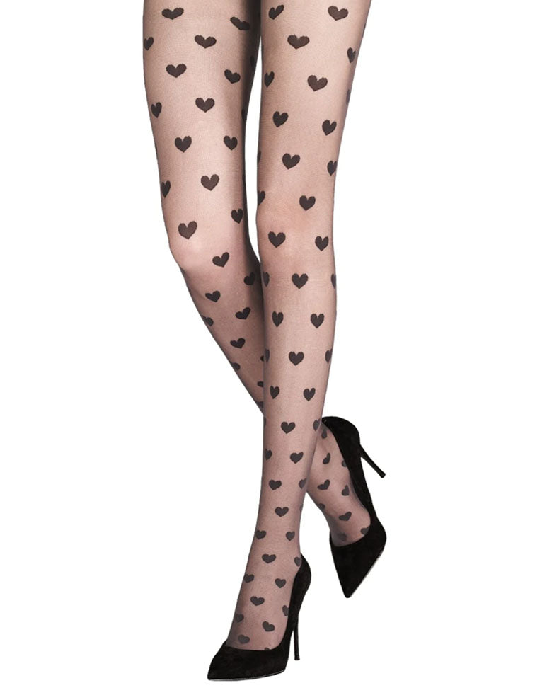Emilio Cavallini - sheer black tights an all over hearts pattern.