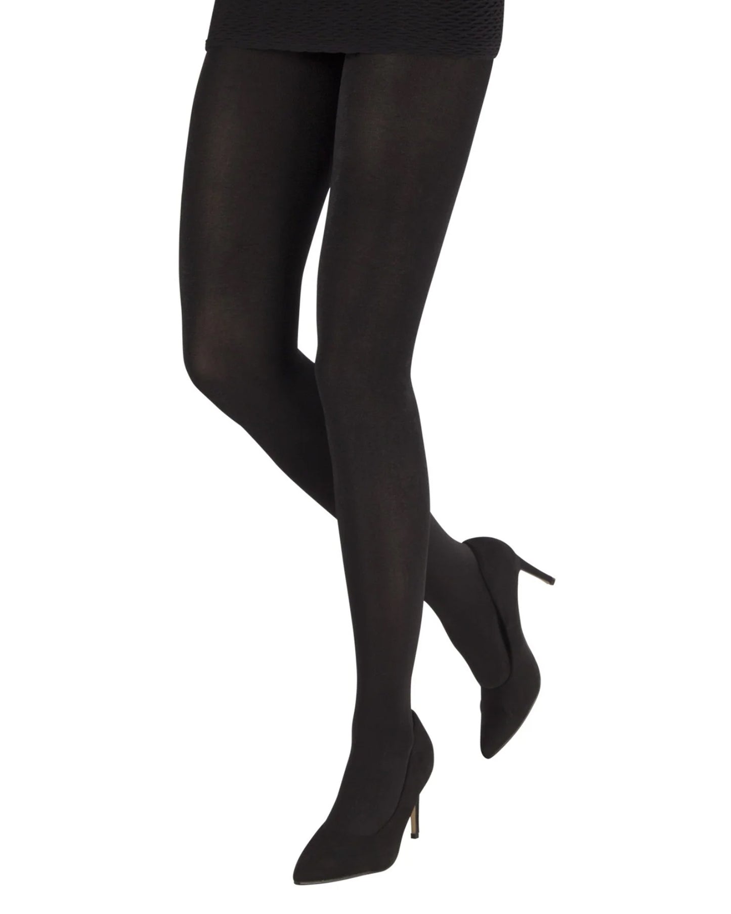 Emilio Cavallini 1258.1.10 Shiny Tights - black 200 denier ultra opaque gloss tights, worn with black mini skirt and stilettos.