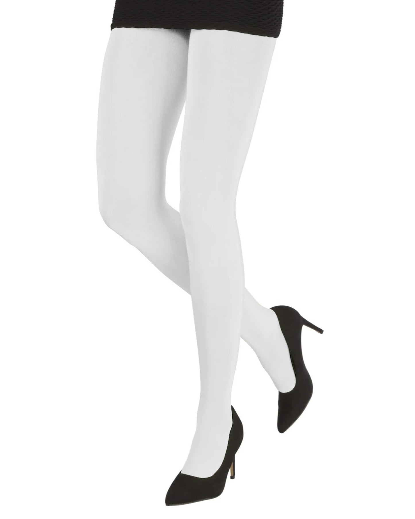 Emilio Cavallini 1258.1.10 Shiny Tights - Pale silver grey 200 denier ultra opaque gloss tights, worn with black mini skirt and stilettos.