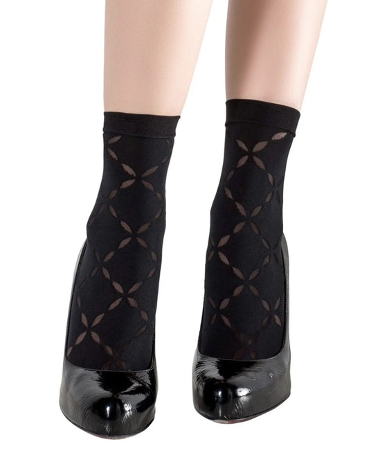 Emilio Cavallini 5C32.5.52 Soft Diamond Sock - black opaque fashion ankle socks with sheer diamond pattern