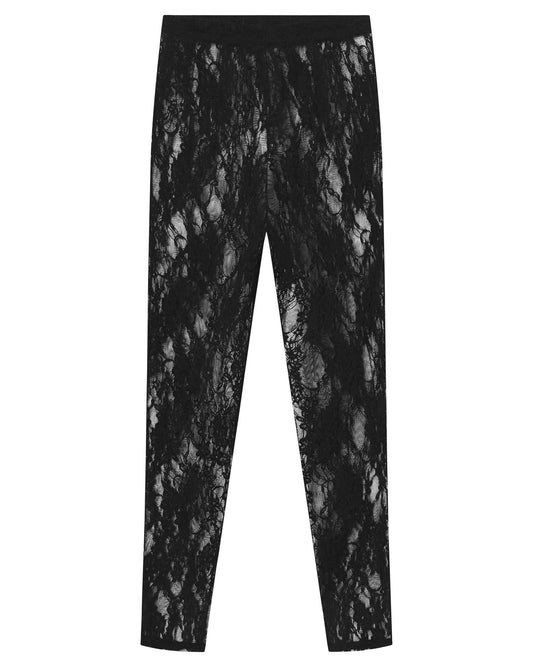Fiore Marella Legging - Black leggings made of floral elastic lace fabric.