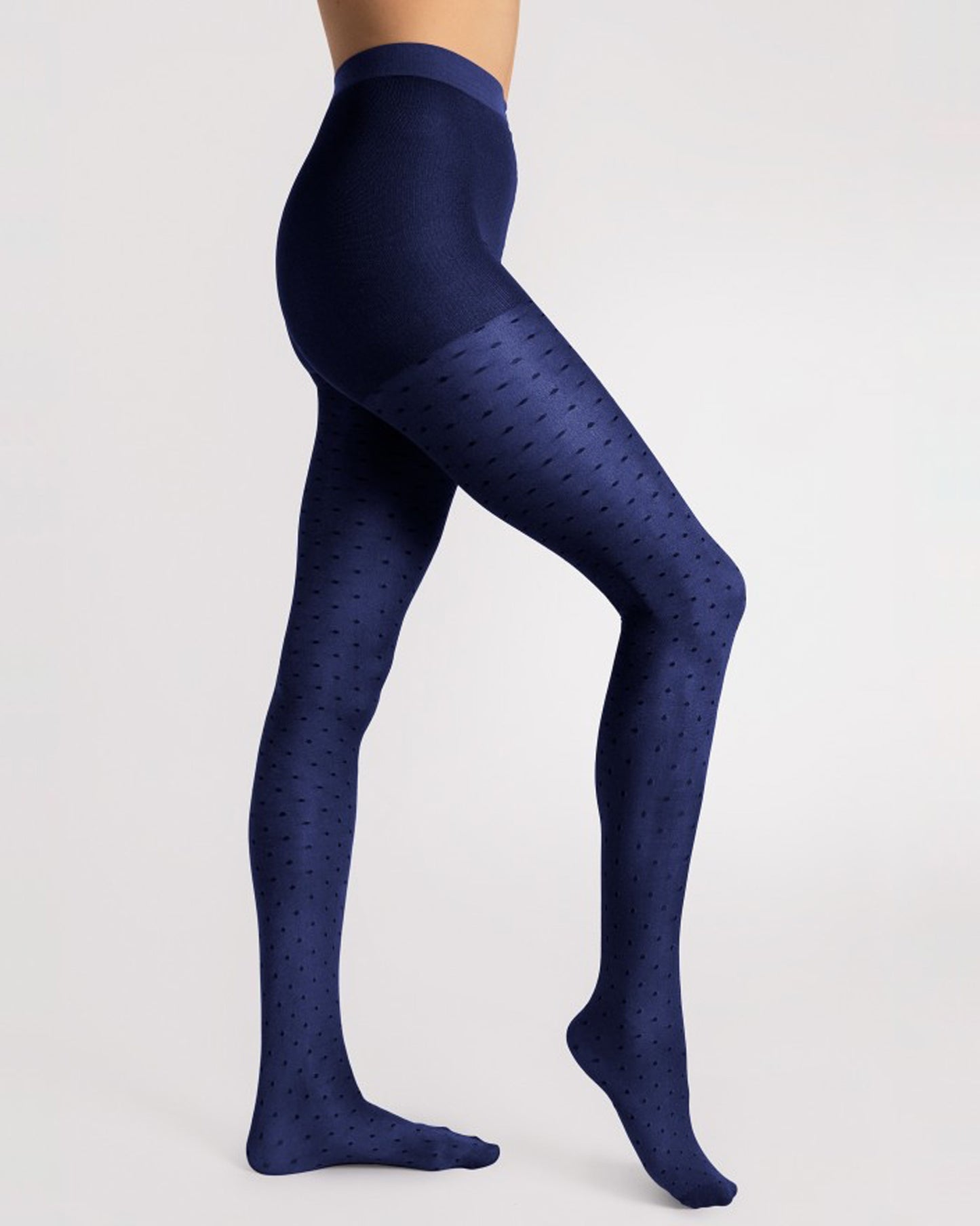 Fiore Dry Pastel Tights - Glossy navy opaque fashion tights with an all over light honeycomb and spot pattern in black.