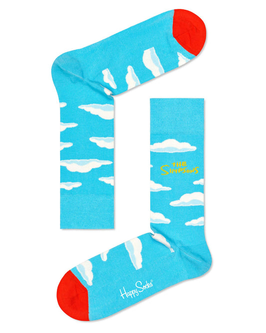 Happy Socks SIM01-6000 Clouds Socks - The Simpson's themed cotton crew length ankle socks with the opening title scene of clouds and The Simpson's logo in yellow and red toe.