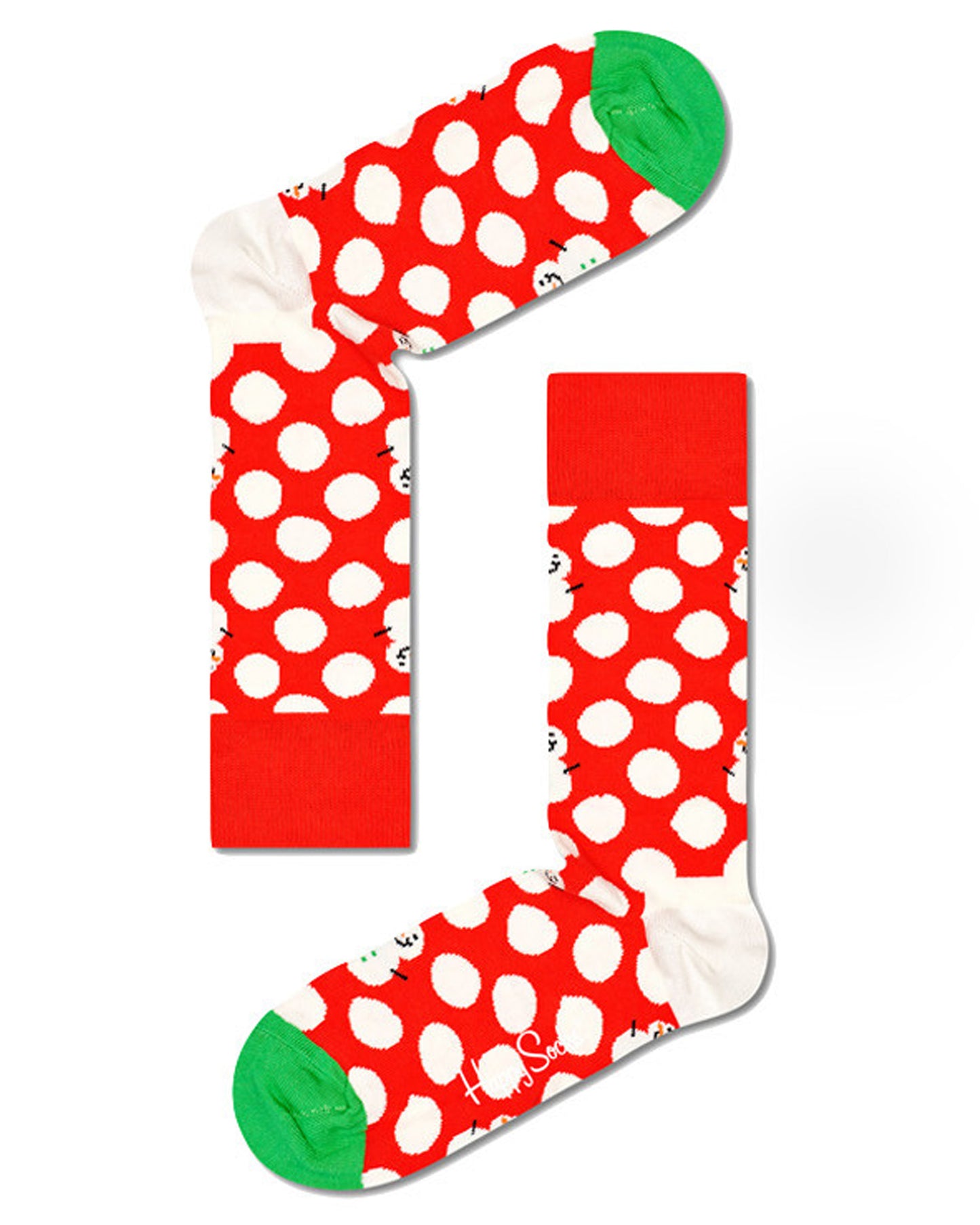 Happy Socks XDBS02-6500 Big Dot Snowman Gift Box - Christmas Cracker gift box with two pairs of socks. One pair is red with white snowman and polka dots pattern.