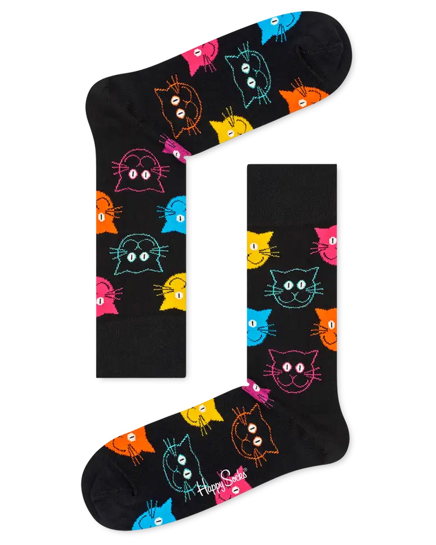 Happy Socks MJA01-9001 Cat Sock - black socks with multicoloured cats
