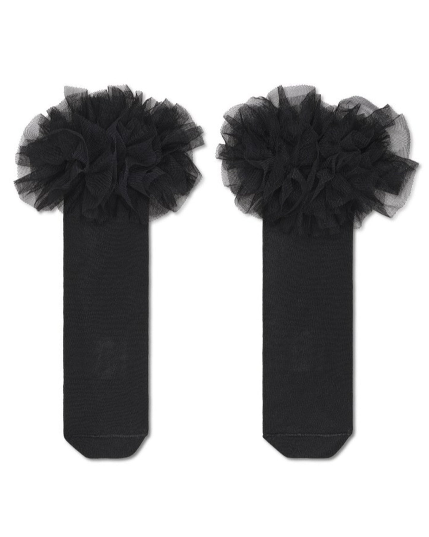 Black tube socks with frilly tulle cuff
