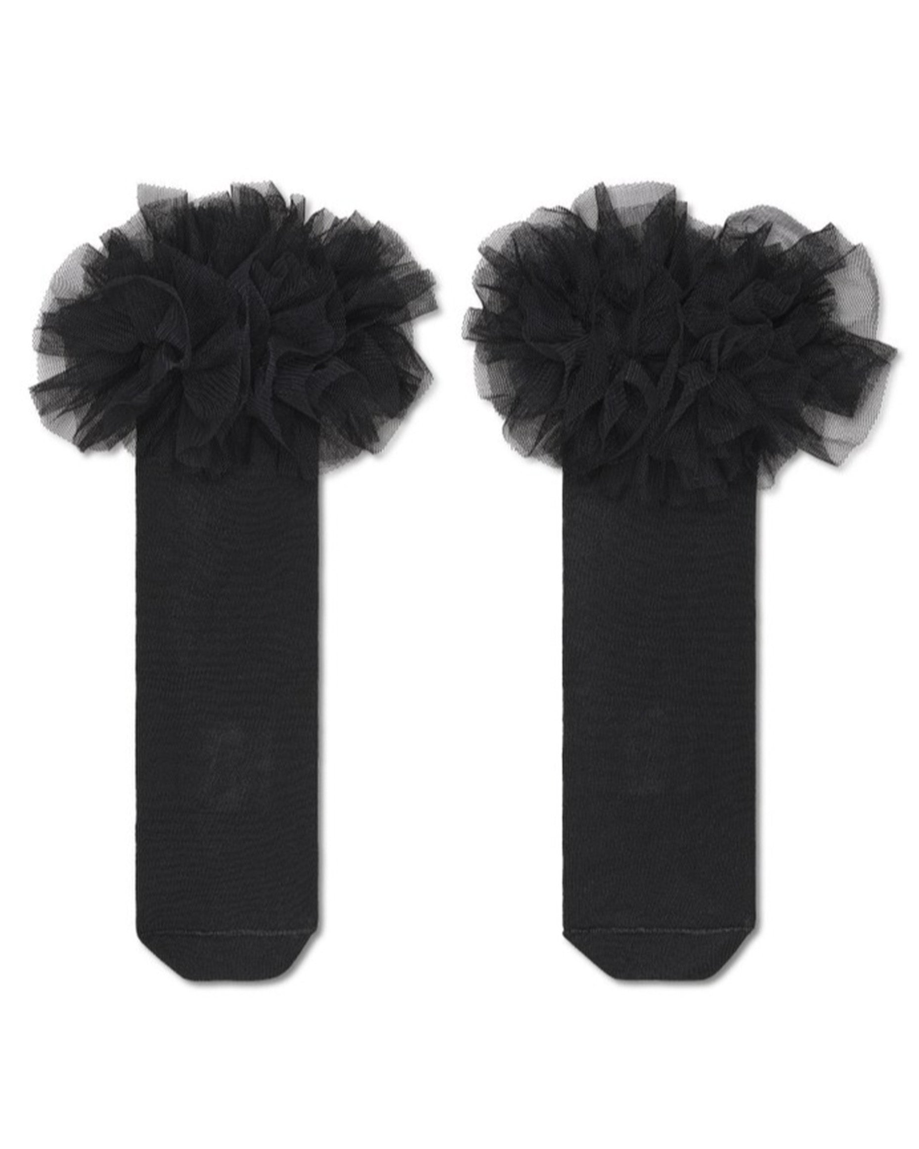 Black tube socks with frilly tulle cuff