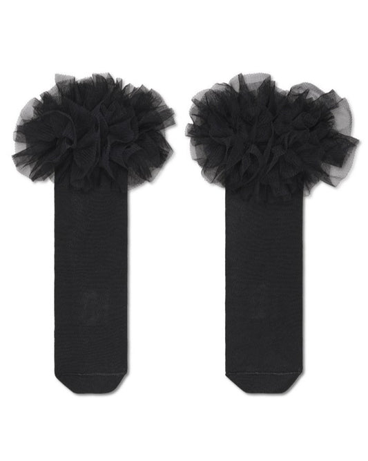Black tube socks with frilly tulle cuff