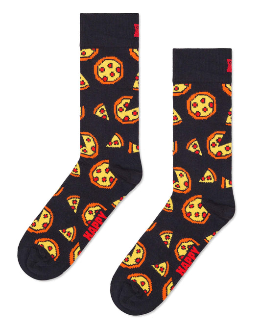 Socks with pizza pattern on a white background