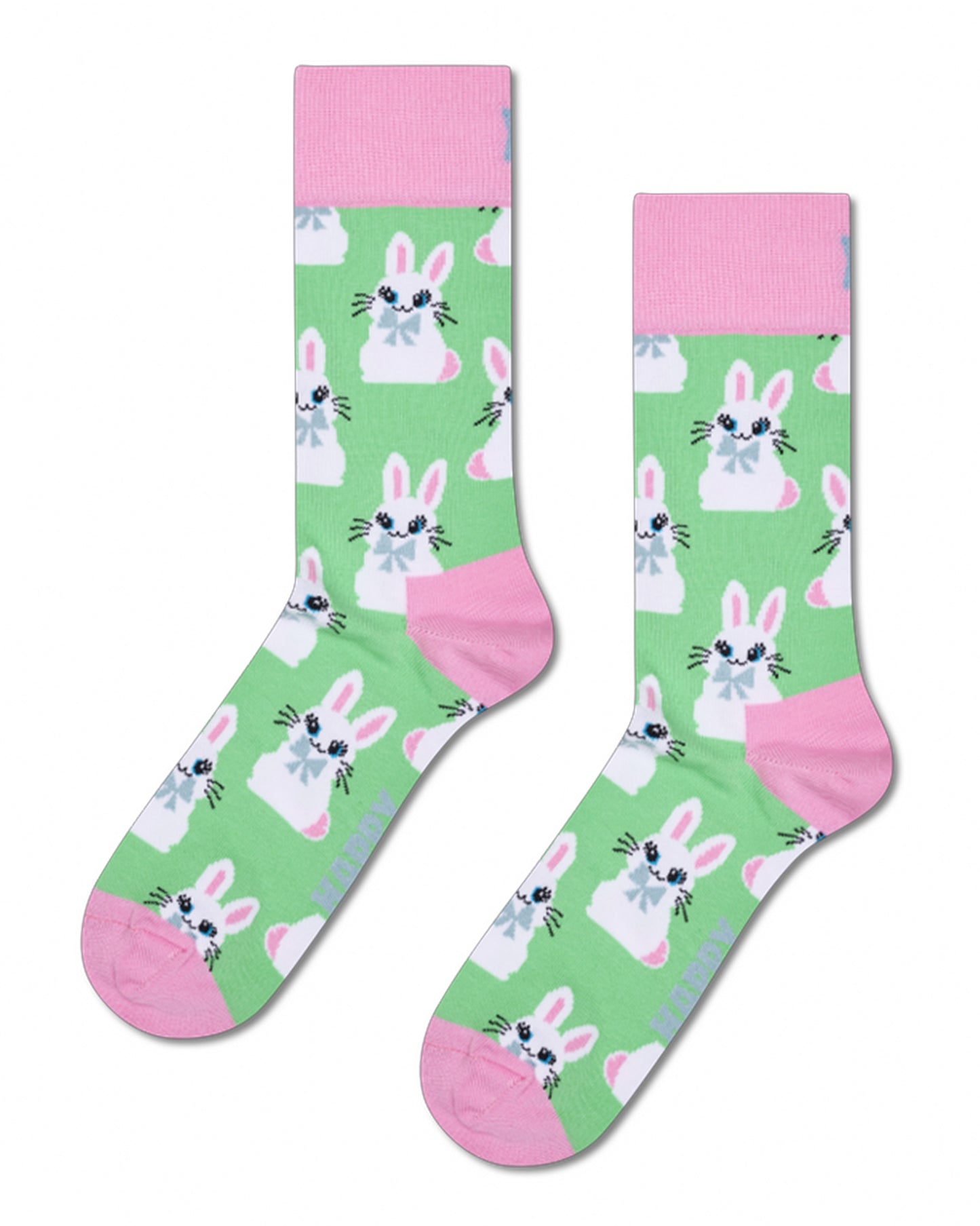 Two socks with bunny pattern on a white background