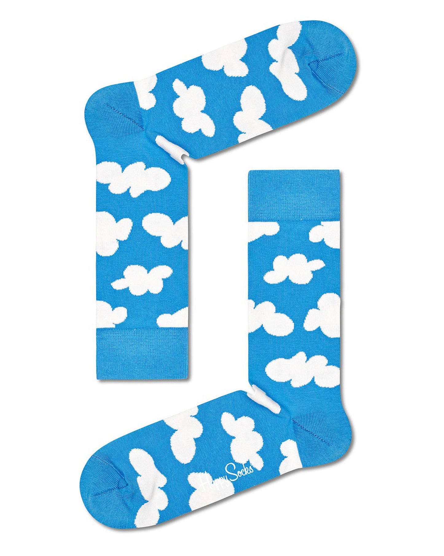 Happy Sock CLO01-6700 Cloudy Sock - Sky blue cotton crew length ankle socks with off white fluffy cumulus clouds pattern. Available in men and women's sizes.