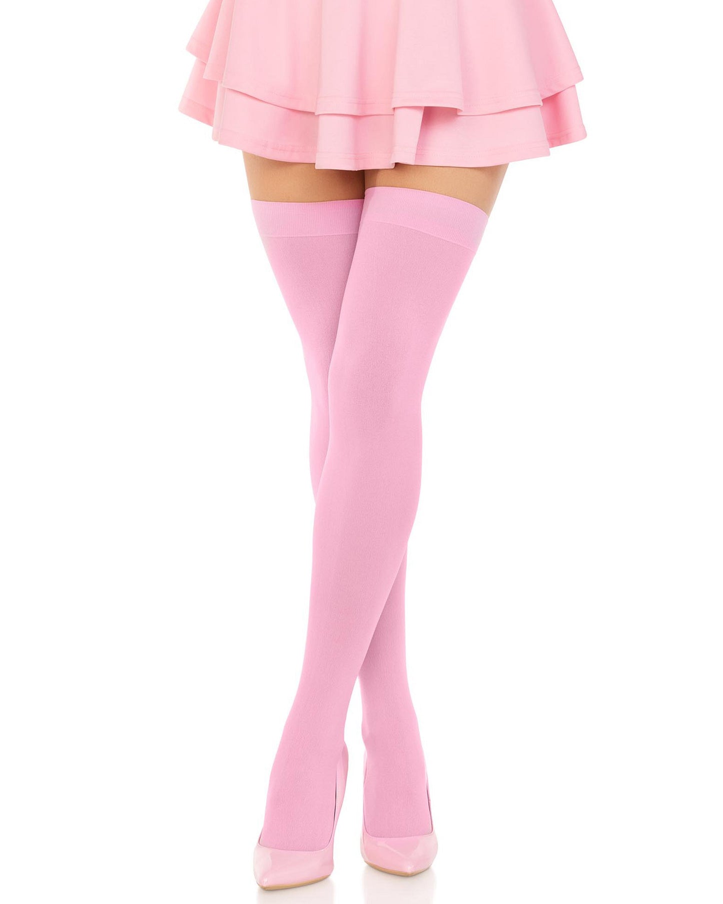 Leg Avenue 6672 Nylon Thigh Highs - Pale baby pink opaque over the knee socks / stockings